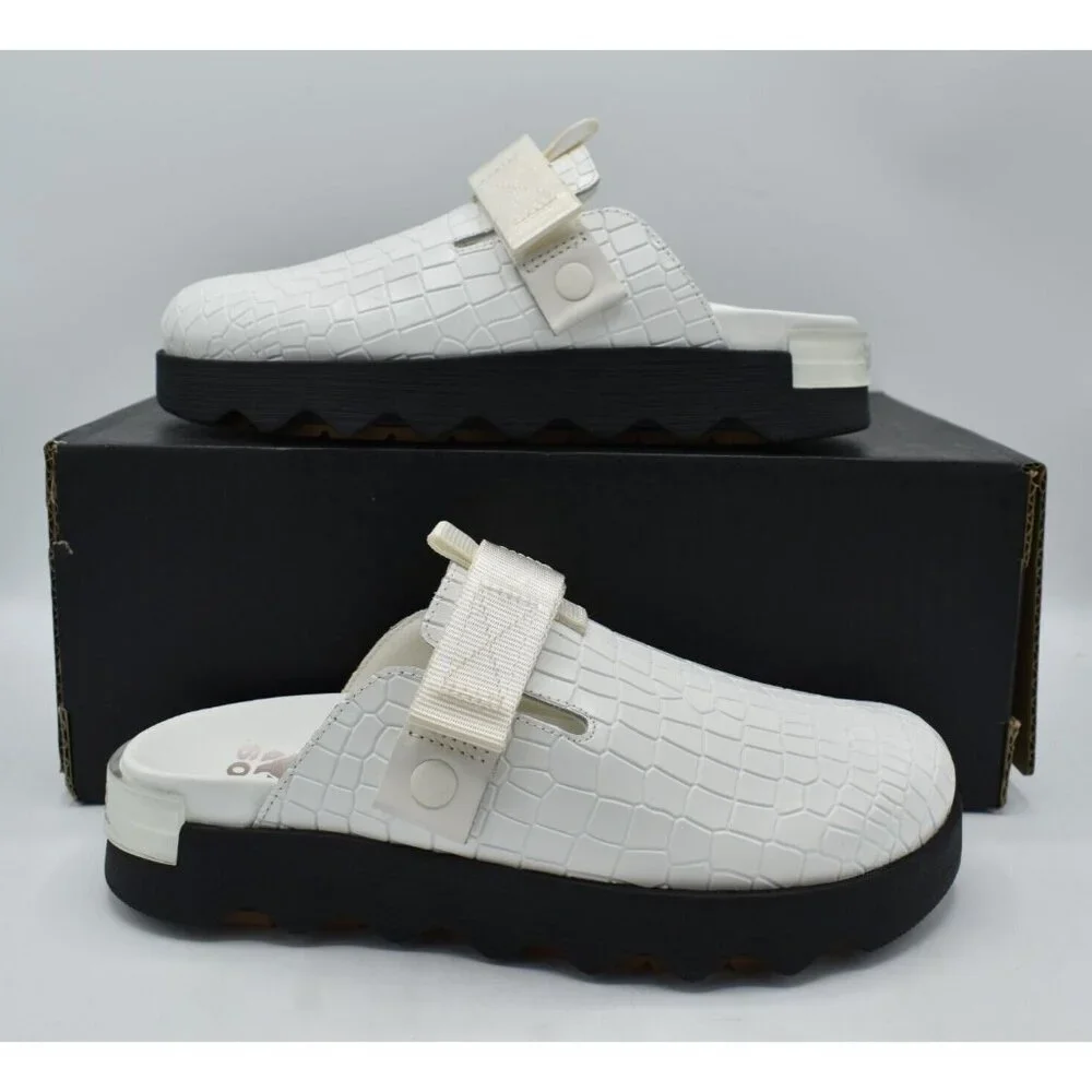 Sorel Womens Size 7.5 Viibe White Black Sea Salt Gum Slip On Croc Embossed Clogs - Picture 9 of 12